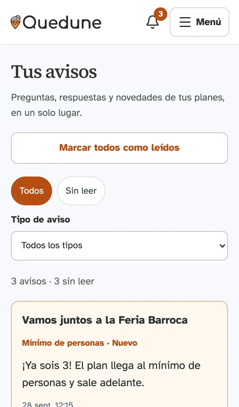 Aviso «¡Ya sois 3! El plan sale adelante»