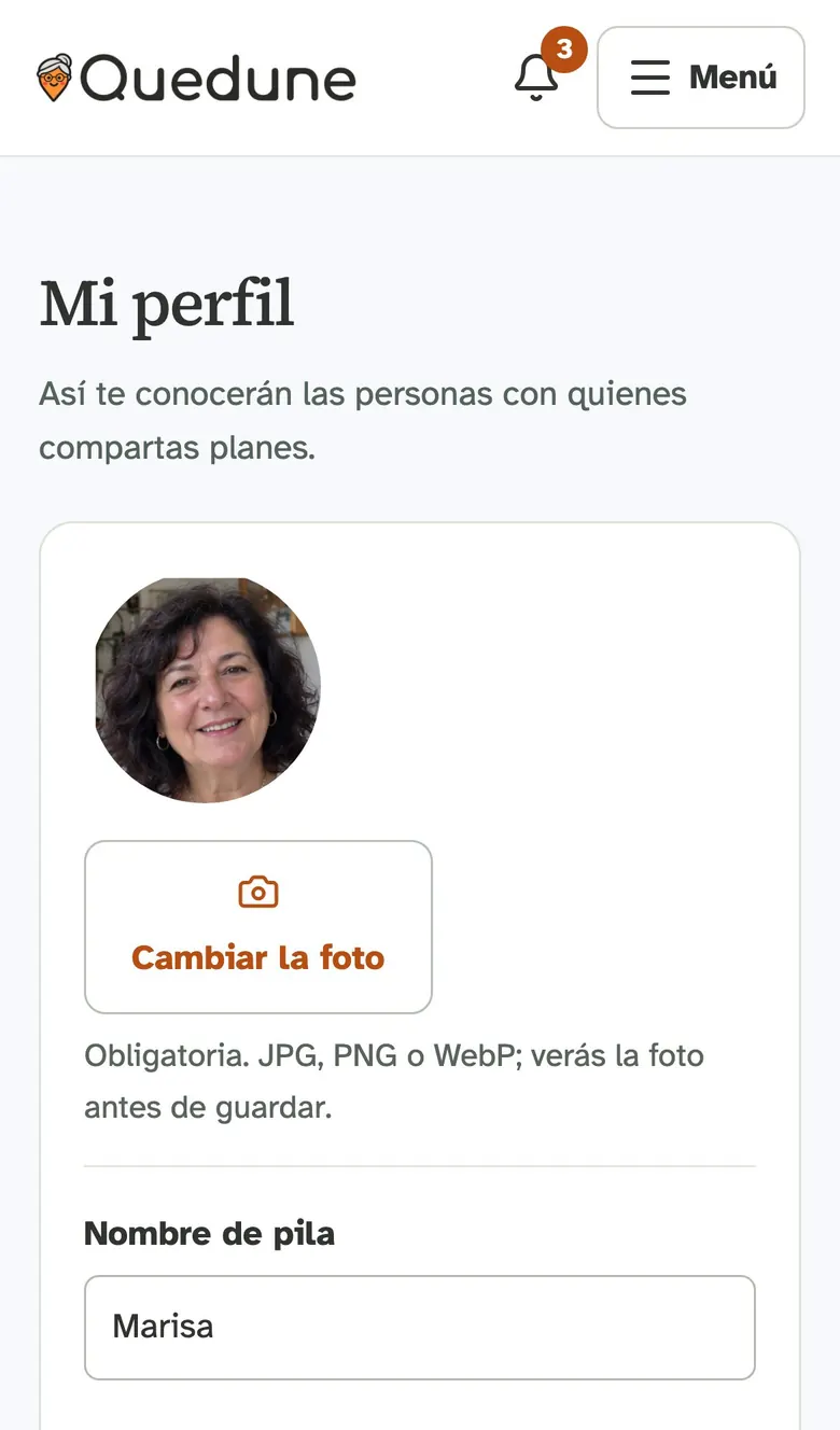 Página «Mi perfil»