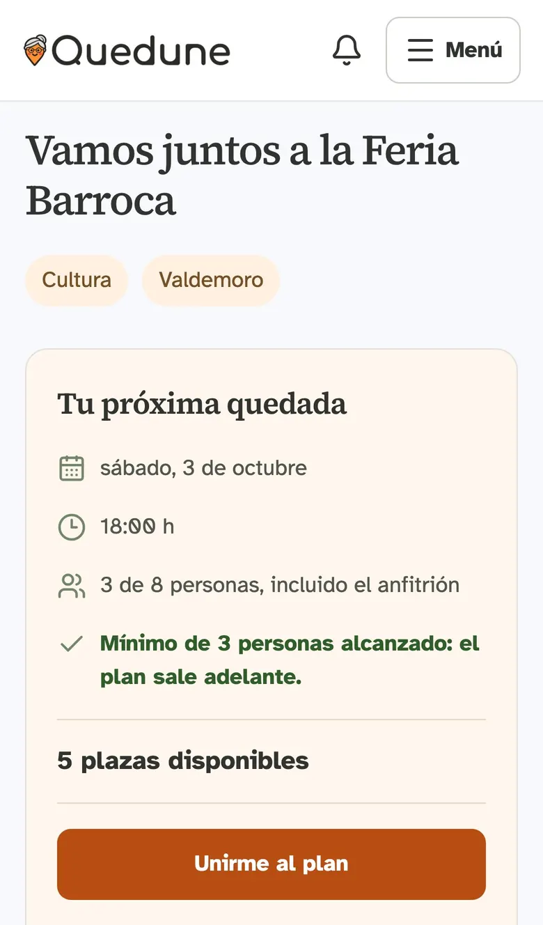 Ficha de un plan con el botón «Unirme al plan»
