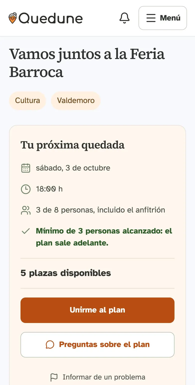 Ficha de un plan con el botón «Unirme al plan»